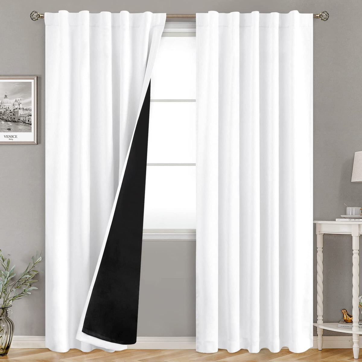 Bgment Pure White 100% Blackout Curtains 84 Inches Long With Thermal Insulated Liner, Rod Pocket And Back Tab Double Layer Full