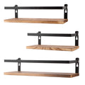 PHUNAYA Floating Shelves Rustic Wood Wall Mounted Shelf Practical Metal Fence Design Ideal for Bedroom, Bathroom, Kitchen Set of