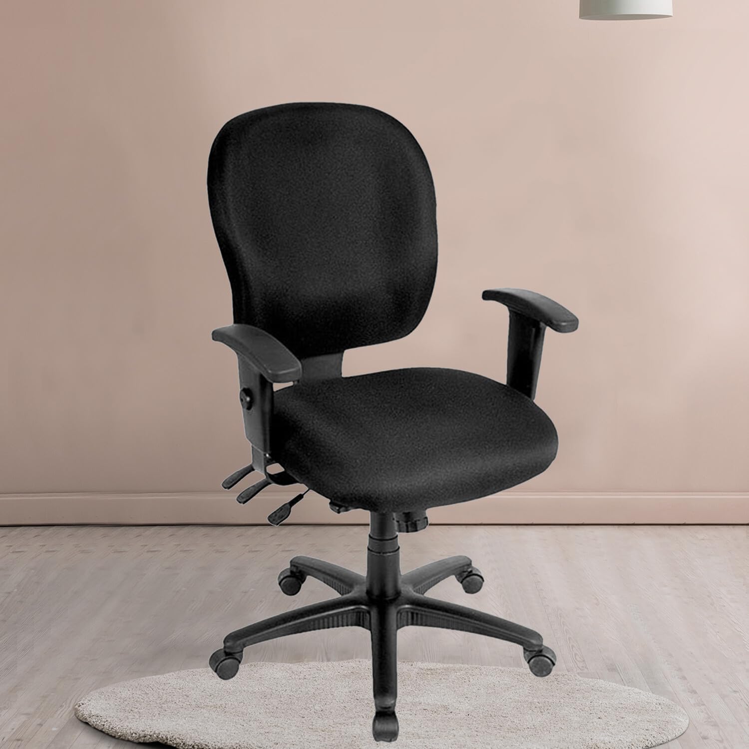 HomeRoots Charcoal Fabric Seat Swivel Adjustable Task Chair Fabric Back Plastic Frame