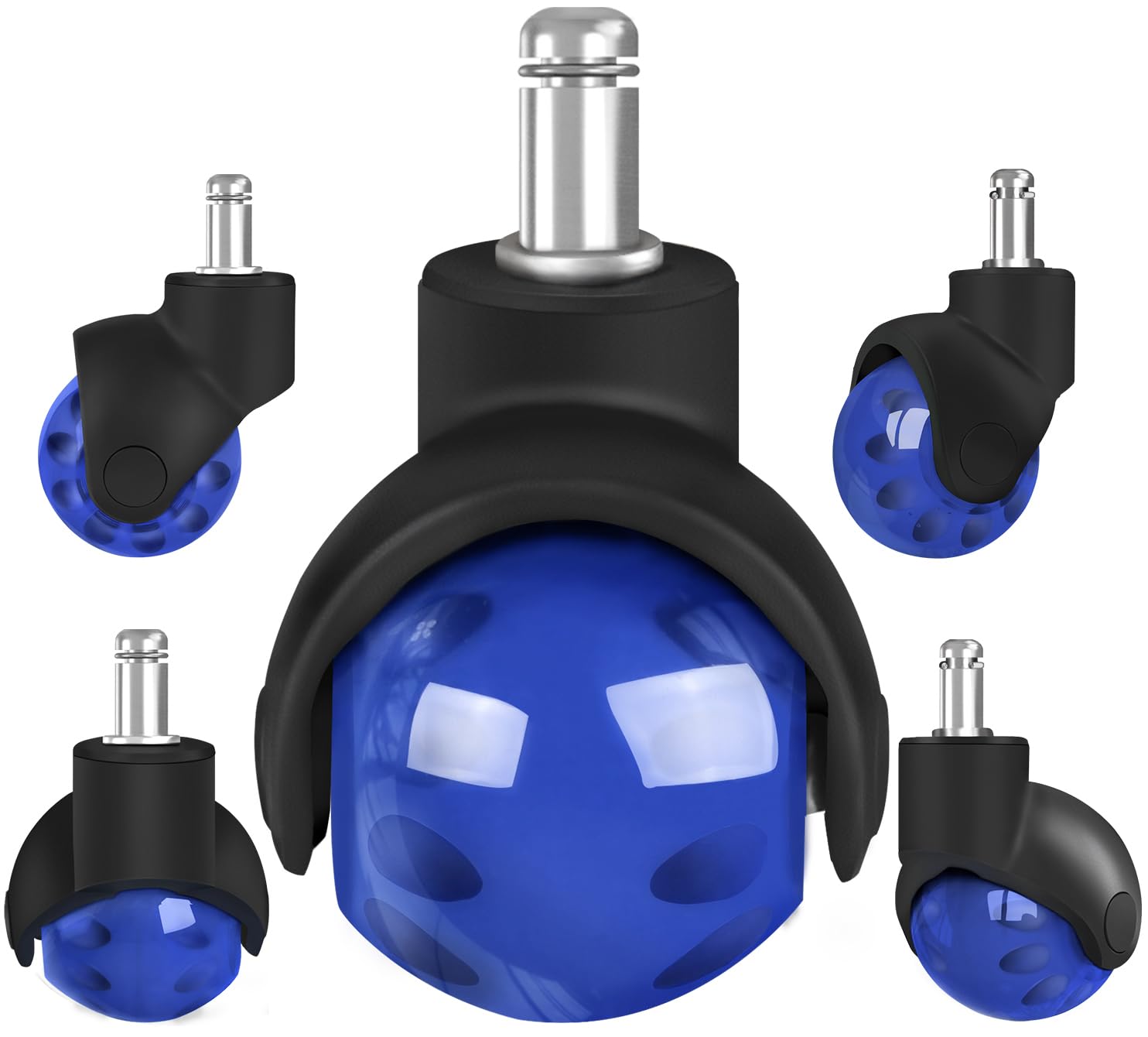 Office Chair Wheels Replacement 2 Inch Rubber Ball Caster Wheels For Wood Floor Carpet Mats, Set Of 5, Heavy Duty Desk & Gaming