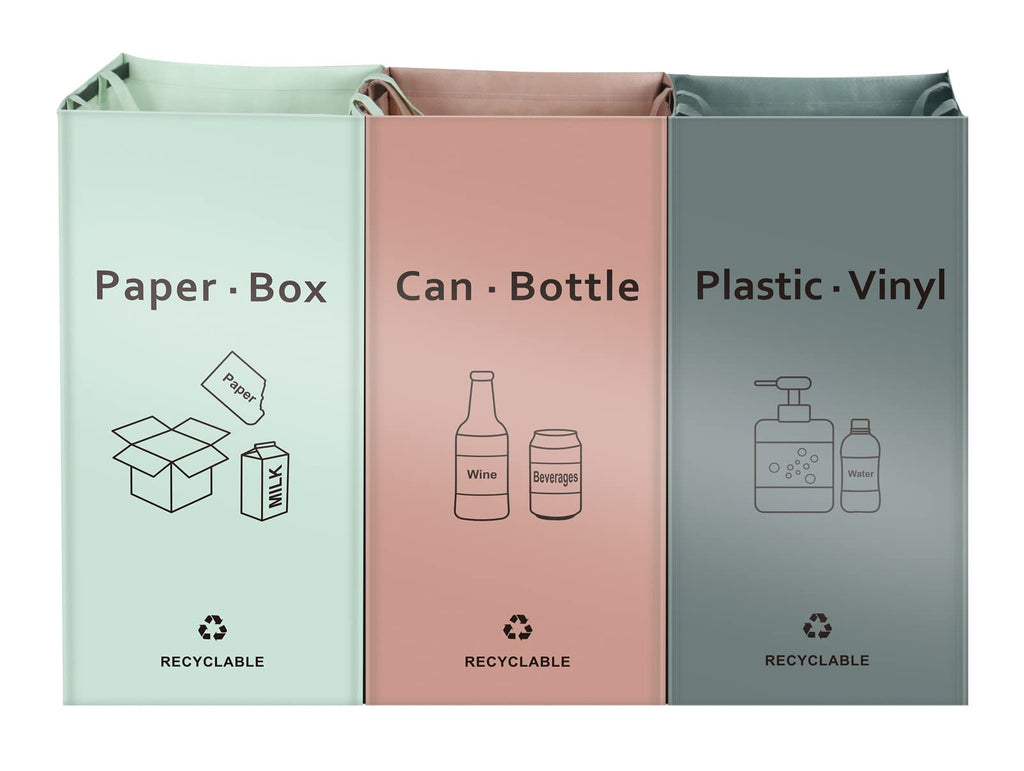 Jialai Home Separate Recycling Waste Bin Bags For Kitchen Home - 42 Gallon Recycling Bins (Pink, Green, Gray) Waste Trash Sortin