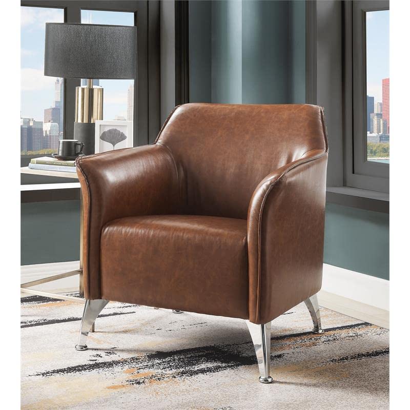 Acme Teague Faux Leather Upholstery Accent Chair with Flared Armrest in Brown