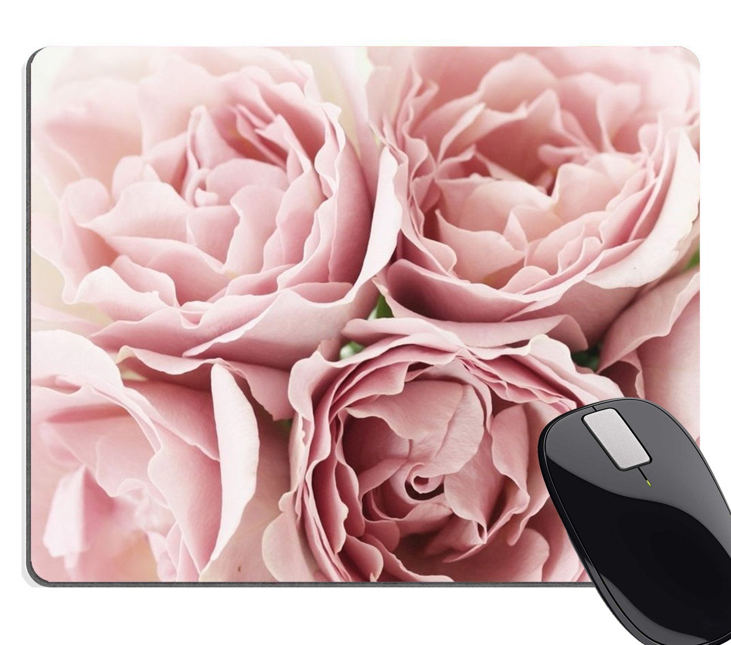 Wknoon Vintage Pink Roses Rugosa Flower Personality Designs Mouse Pad, Retro Floral Art Mouse Pads Large Mat Custom