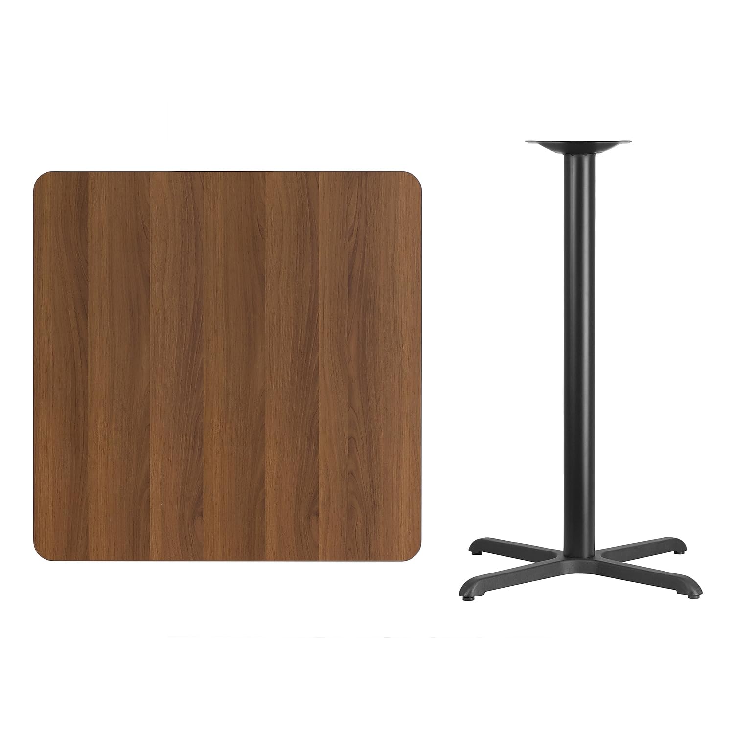 Flash Furniture 36'' Square Walnut Laminate Table Top With 30'' X 30'' Bar Height Table Base