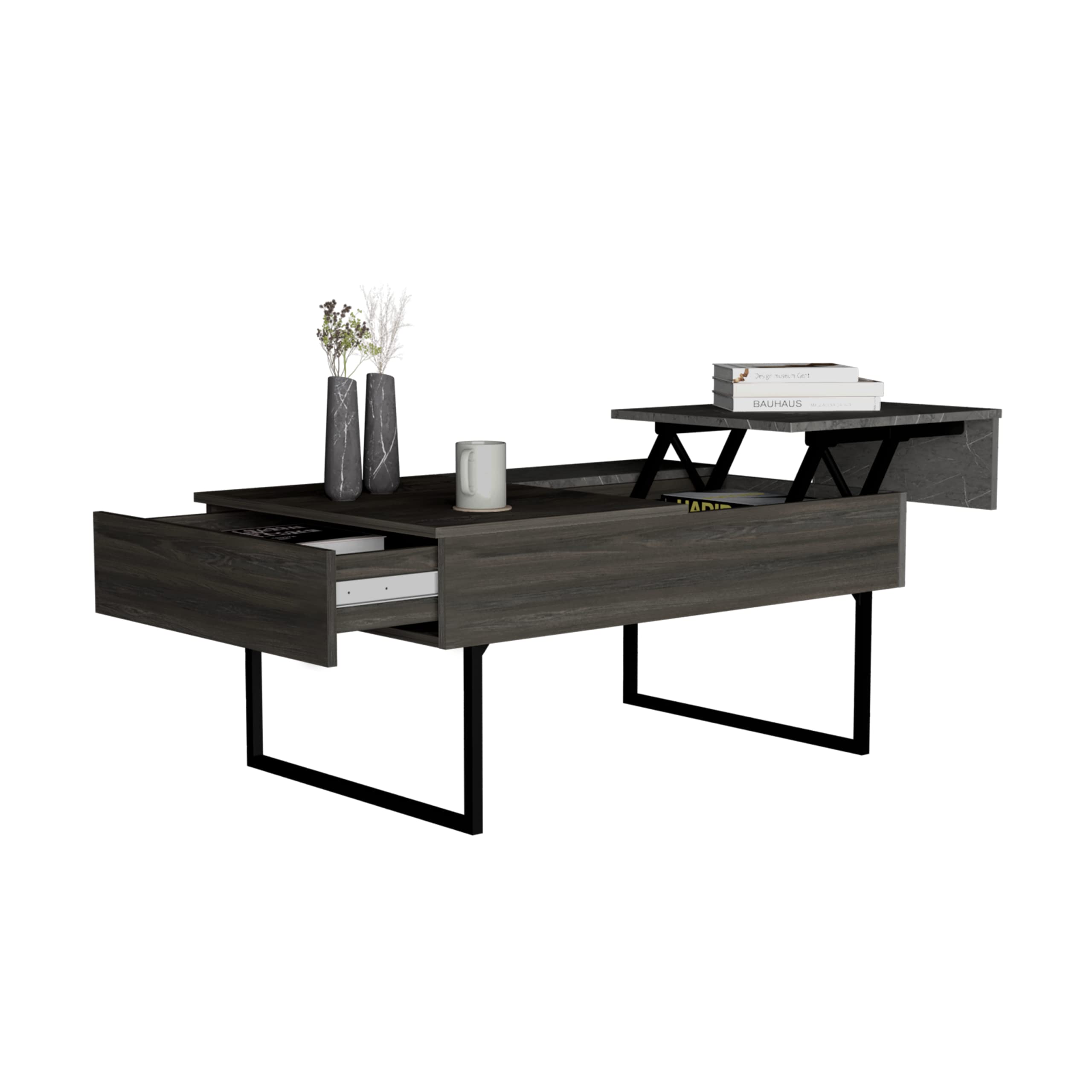 Toronto Lift Top Coffee Table, 1 Drawer, 2 Legs, Carbon Espresso/Onyx