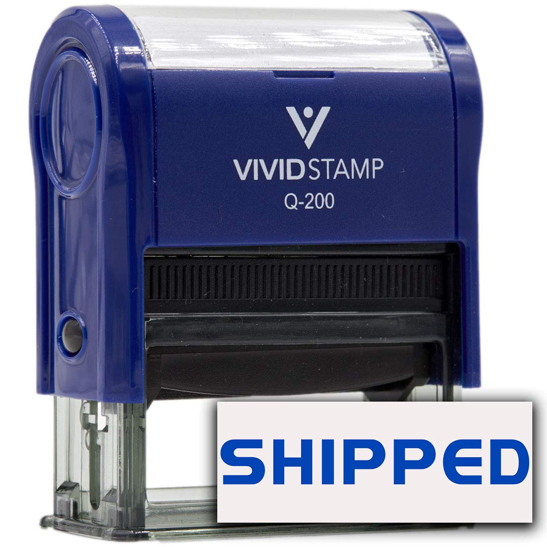 Shipped Self Inking Rubber Stamp (Blue Ink) - Medium
