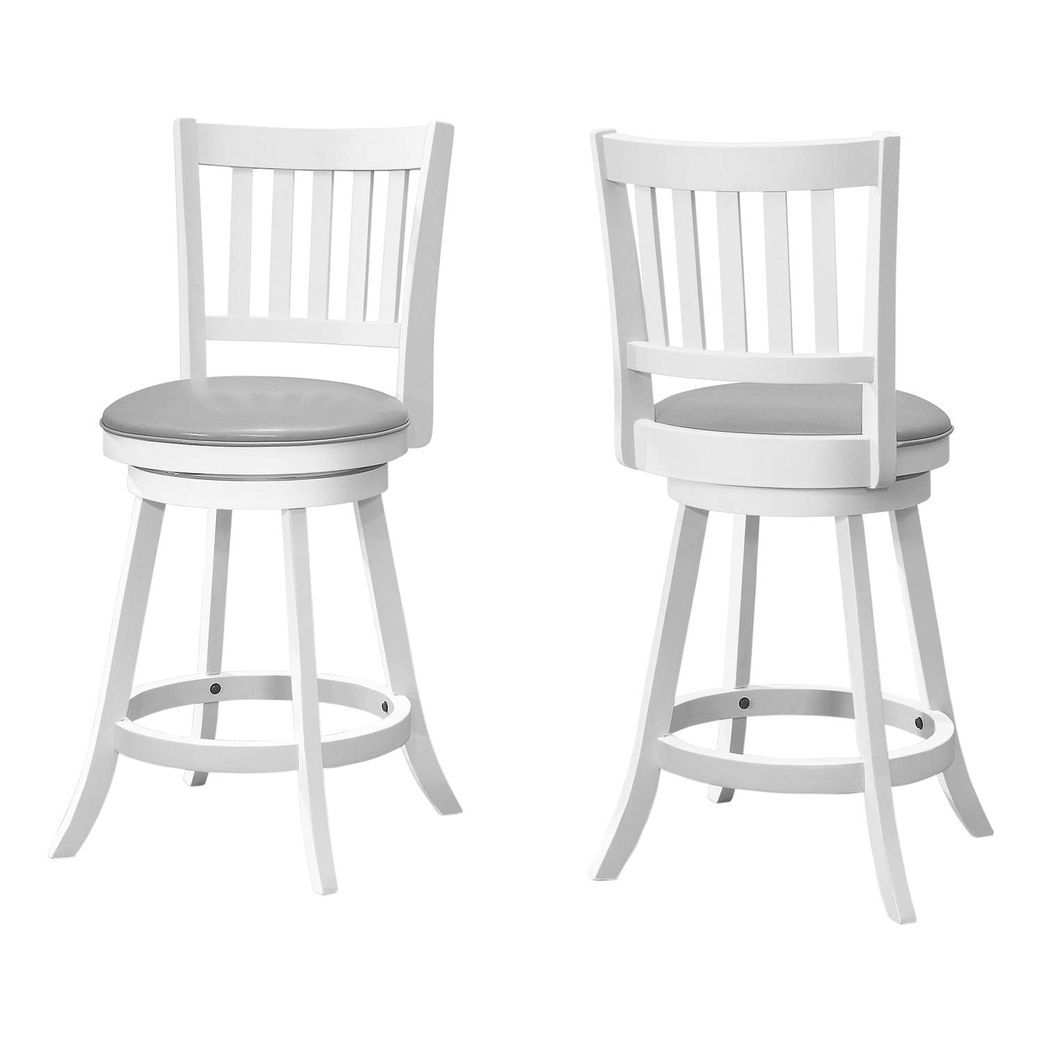 Monarch Specialties I 1239 Bar Stool, Set of 2, Swivel, Counter Height, Kitchen, Wood, Pu Leather Look, White, Grey, Transitional