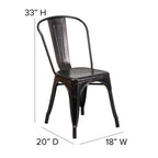 Flash Furniture Perry Indoor/Outdoor Commercial Stackable Chair With Polystyrene Seat - Black-Antique Gold Metal Frame - Black Poly Resin Seat - Rounded Seat Edges