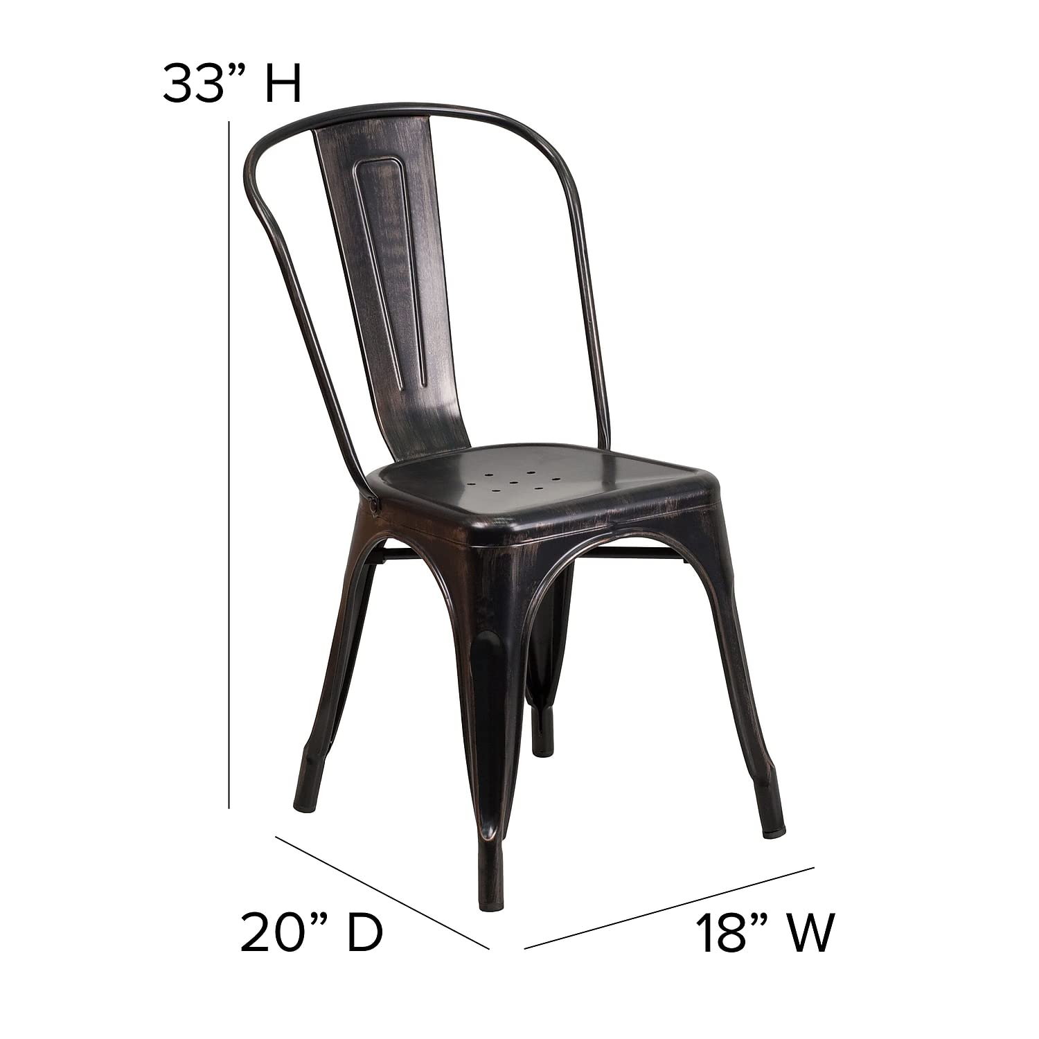 Flash Furniture Perry Indoor/Outdoor Commercial Stackable Chair With Polystyrene Seat - Black-Antique Gold Metal Frame - Black Poly Resin Seat - Rounded Seat Edges