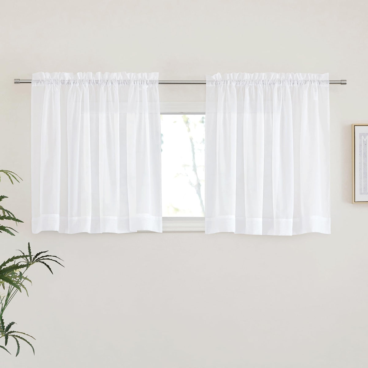 Nicetown White Short Kitchen Curtains 30 Inches Long, Dual Rod Pockets Soft Voile Sheer Elegant & Airy Small Window Treatments F
