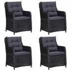 vidaXL - 5 Piece Outdoor Patio Dining Set | Black Steel Frame with PE Rattan Dining Chairs | Cushions Included, Glass Tabletop | Perfect for Garden, Patio
