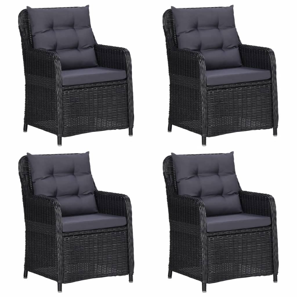 vidaXL - 5 Piece Outdoor Patio Dining Set | Black Steel Frame with PE Rattan Dining Chairs | Cushions Included, Glass Tabletop | Perfect for Garden, Patio