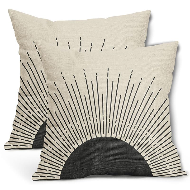 Black Sun Sunrise Sunshine Pillow Covers 16X16 Inch Sunset Boho Abstract Decorative Square Pillow Cases Modern Bohemian Cotton L
