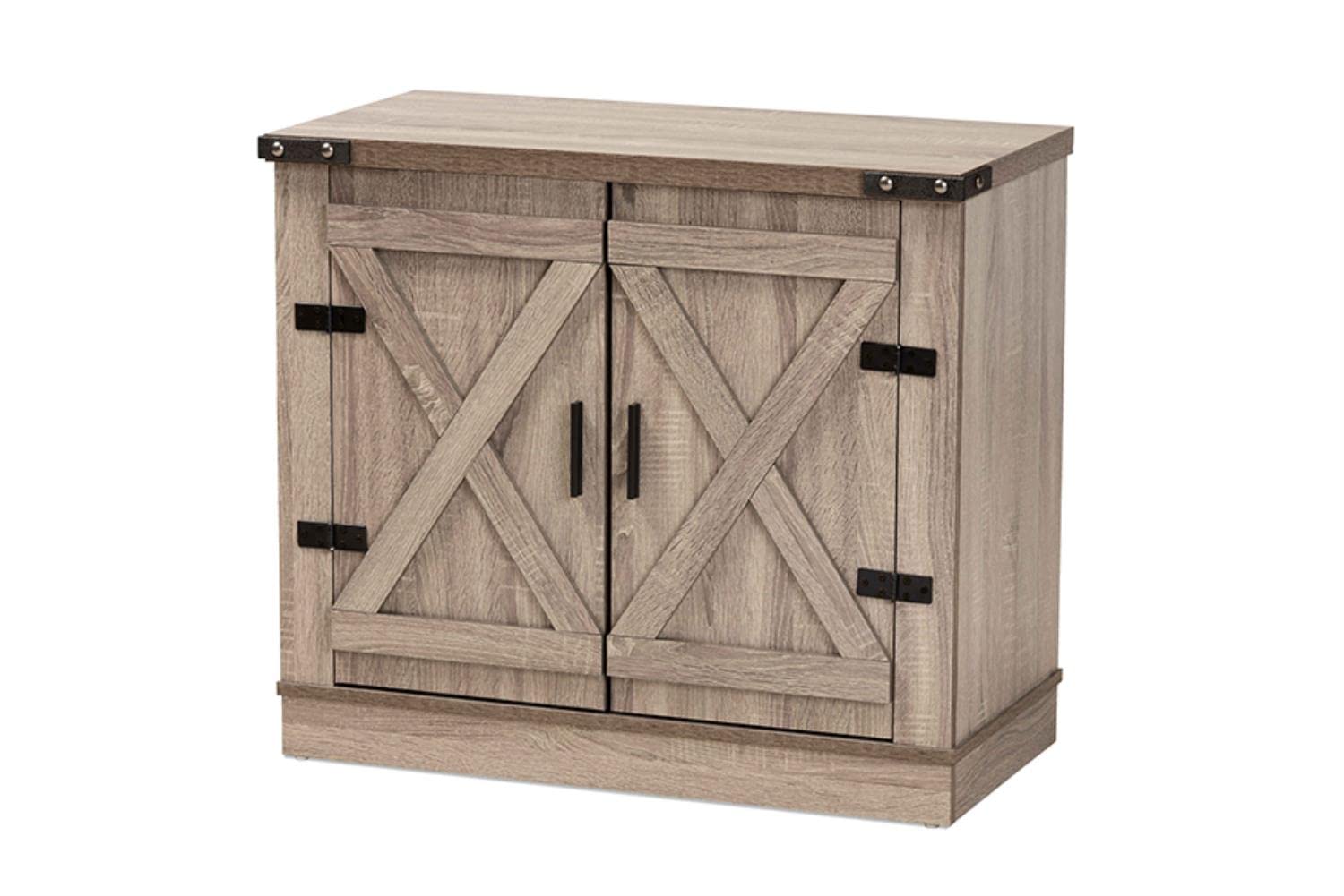Baxton Studio Wayne Modern Contemporary Farmhouse Oak Brown Finished Wood 2-Door Shoe Storage Cabinet