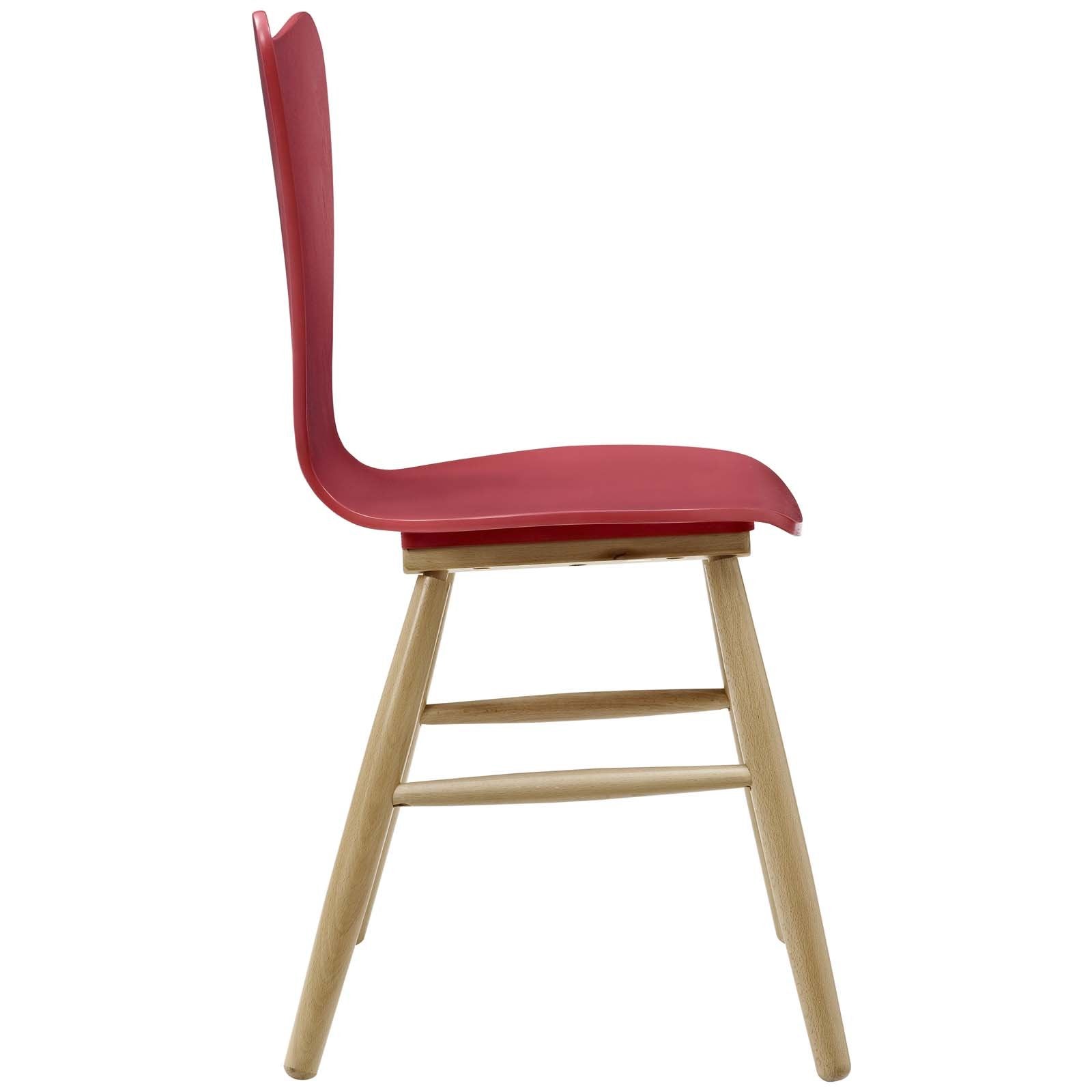 Modway Cascade Mid-Century Modern Wood Kitchen And Dining Room Chair In Red
