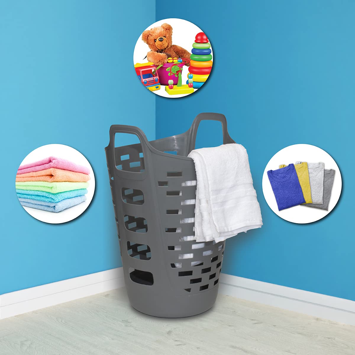 Clorox Flexible Laundry Basket - Tall Plastic Hamper For Clothes, Bedroom, And Storage - Portable Round Bin With Carry Handles,