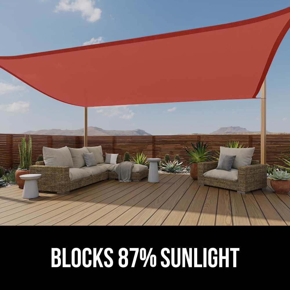 Gorilla Grip Heavy Duty Sun Shade, Uv Protection Fade Tear And Rust Resistant Rectangle Sunshade Canopy, Curved Edges Blocks Sunlight, Breathable Sail, Outdoor Patio, Lawn Garden, 8X12 Ft Terra