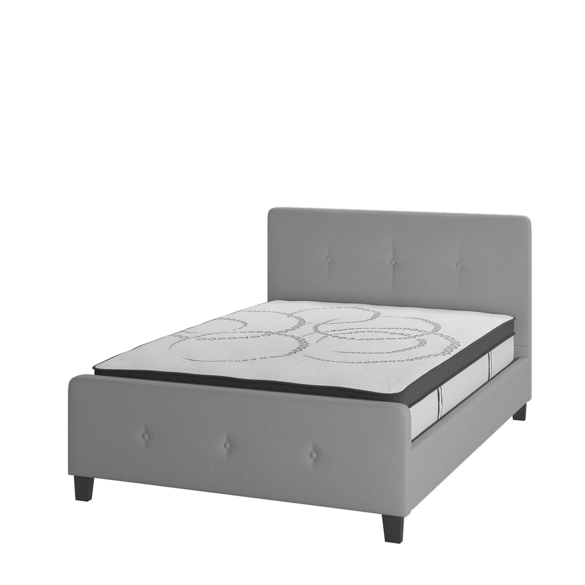 Flash Furniture Tribeca Full Size Tufted Upholstered Platform Bed In Light Gray Fabric With 10 Inch Certipur-Us Certified Pocket Spring Mattress