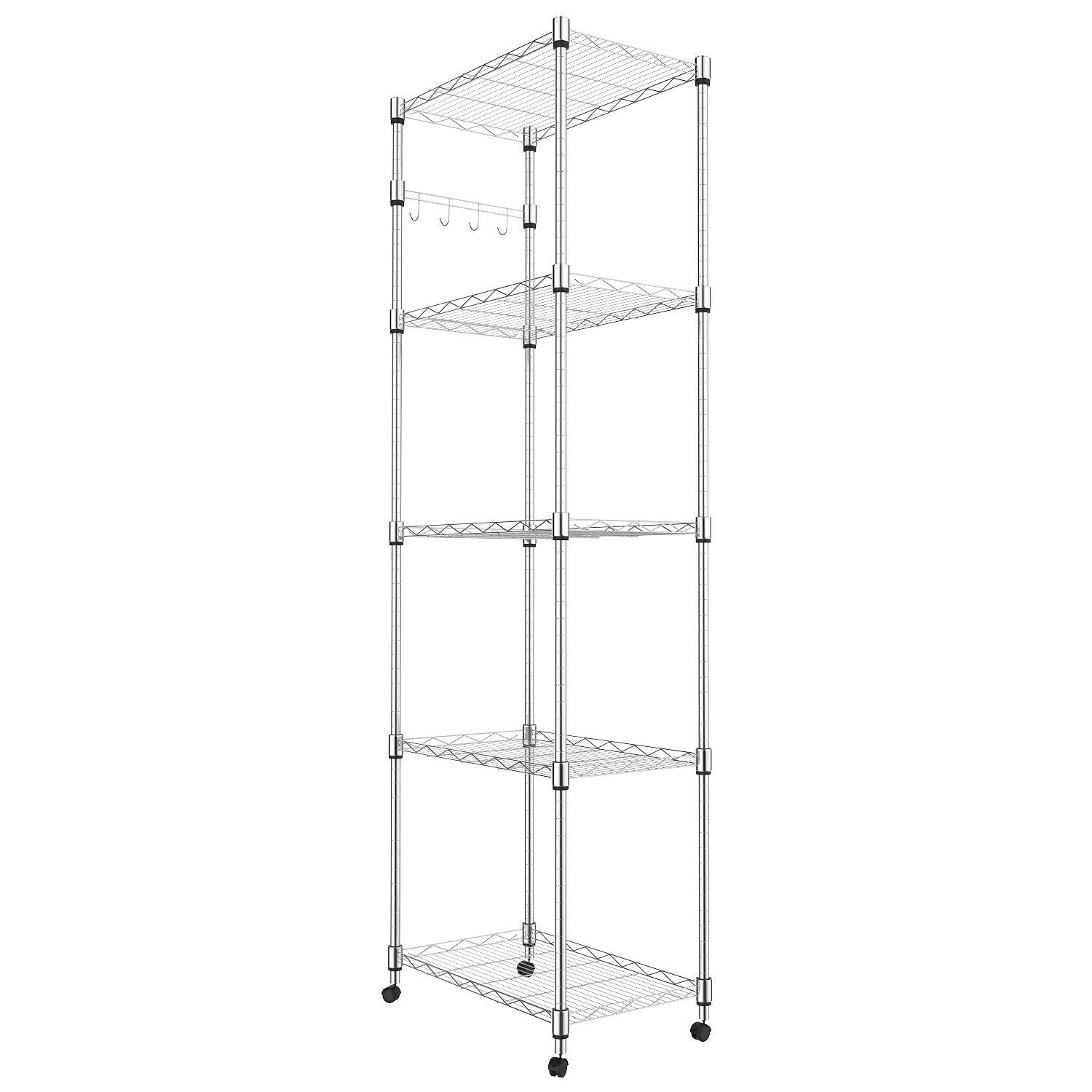 Homdox 5 Tier Steel Wire Shelving Unit On Wheels,Chrome Shelves For Garage Kitchen Living Room,Heavy Duty Shelving Rack, 23.2 X 13.8 X 72 Inch (L X W X H)