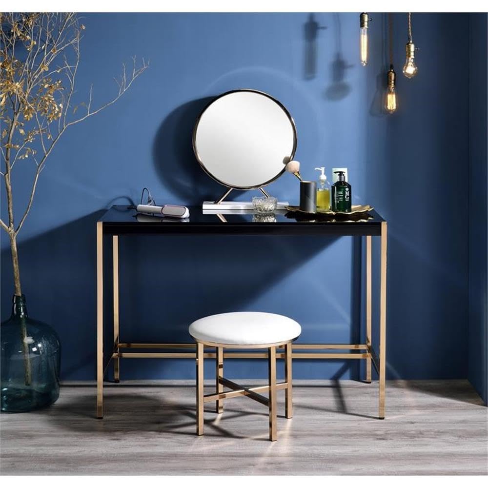 Acme Midriaks Wooden Top Writing Desk with USB Port in Black and Gold