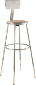 National Public Seating 6230Hb Grey Steel Stool With Hardboard Seat Adjustable And Backrest, 31'-39', Brown,Grey