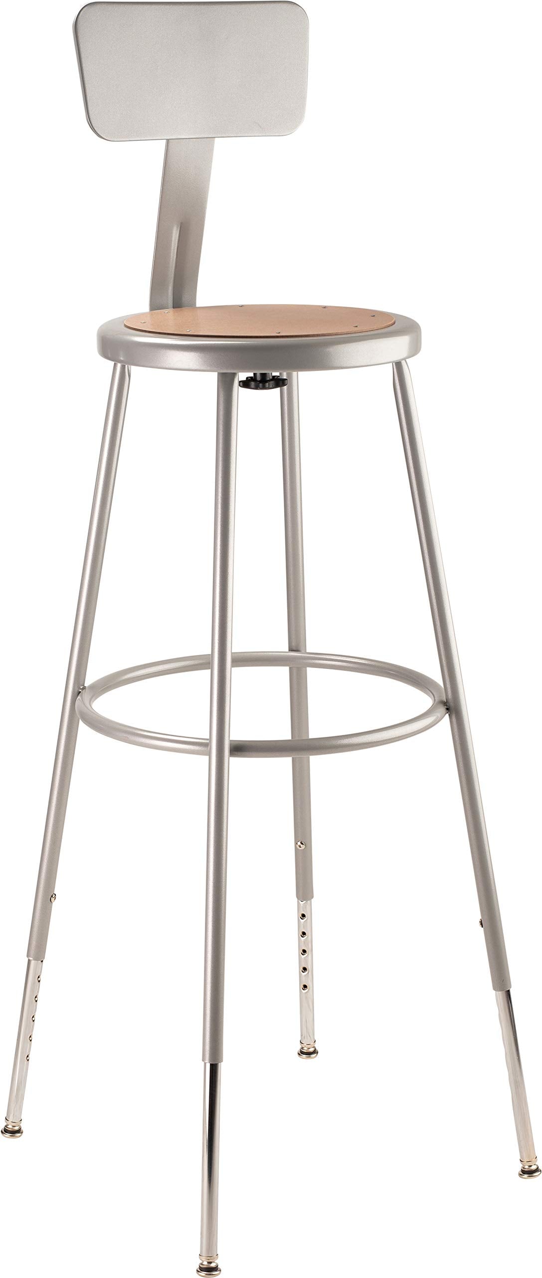National Public Seating 6230Hb Grey Steel Stool With Hardboard Seat Adjustable And Backrest, 31'-39', Brown,Grey