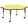 Flash Furniture Wren Mobile 60'' Flower Yellow Thermal Laminate Activity Table - Height Adjustable Short Legs