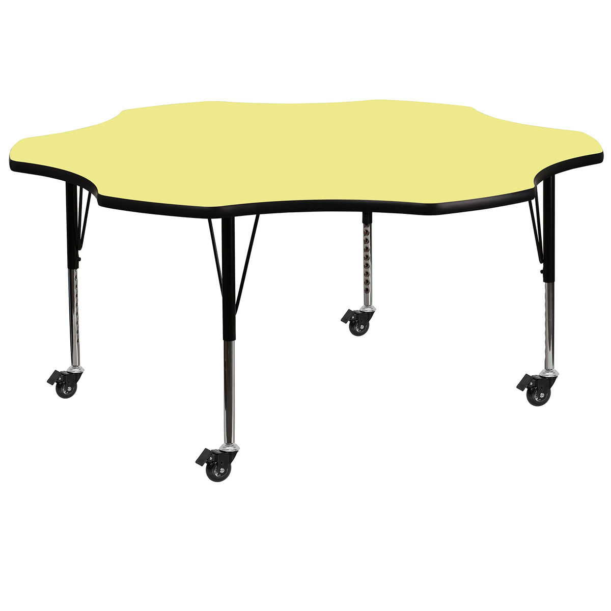 Flash Furniture Wren Mobile 60'' Flower Yellow Thermal Laminate Activity Table - Height Adjustable Short Legs