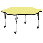 Flash Furniture Wren Mobile 60'' Flower Yellow Thermal Laminate Activity Table - Height Adjustable Short Legs