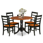 East West Furniture DLPF5-BCH-W 5 Piece Dinette Set for 4 Includes a Round Dining Room Table with Dropleaf and 4 Dining Chairs, 42x42 Inch, Black & Cherry