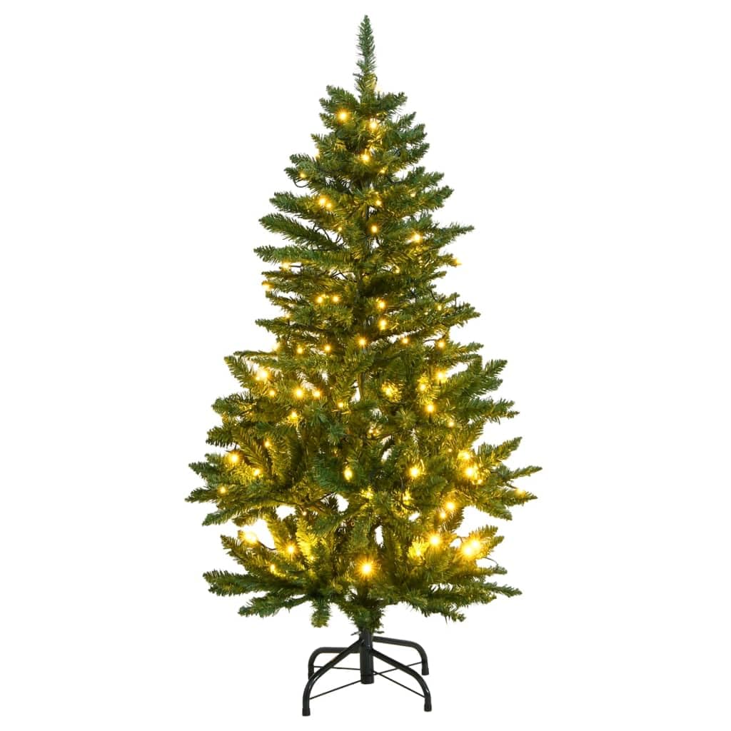 vidaXL Artificial Hinged Christmas Tree with Stand and 150 Warm White LEDs, 47.2&quot; PVC Xmas Decoration with USB, 8 Lighting Effects