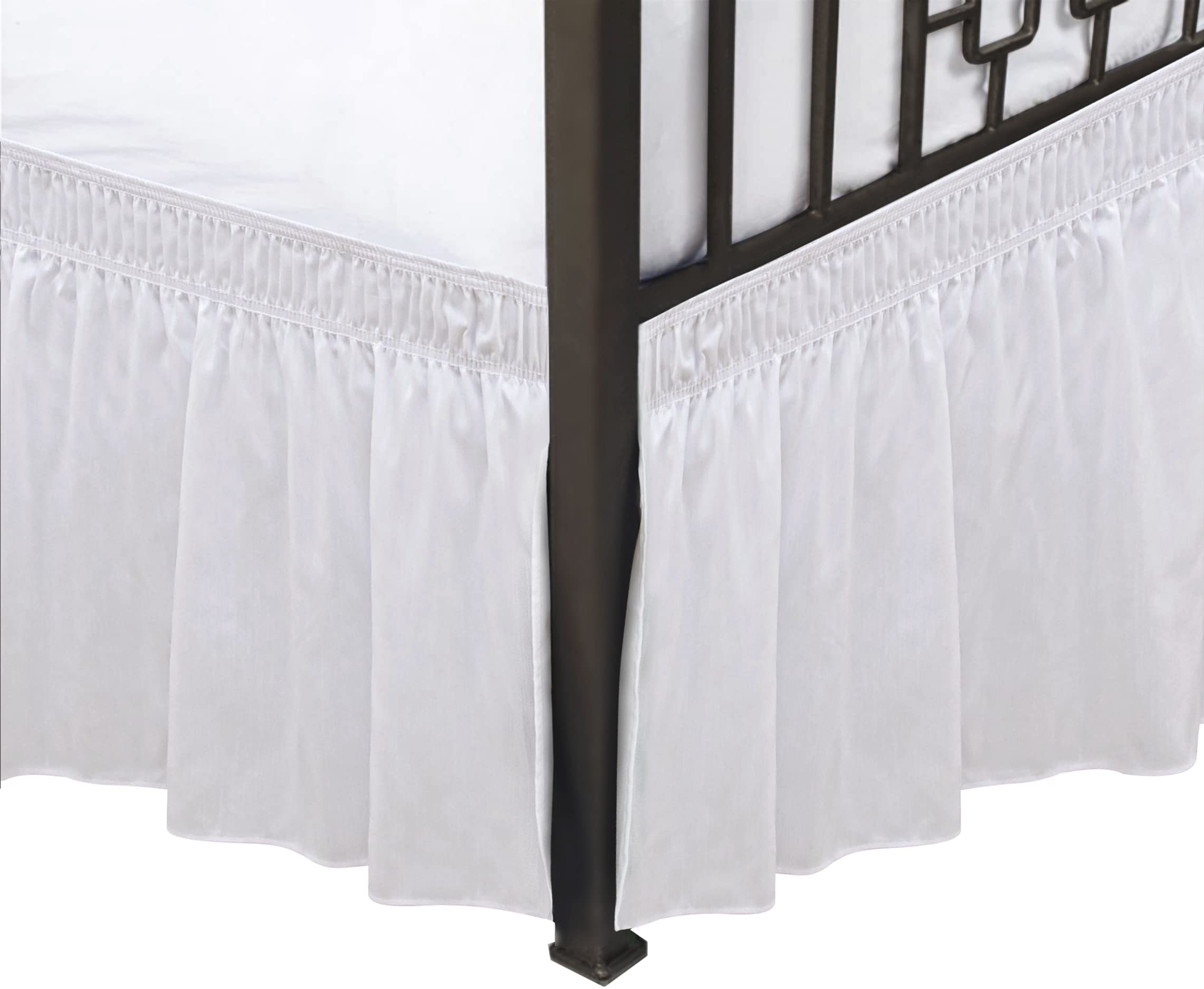 Biscaynebay Wrap Around Bed Skirts With Split Corners For Queen Beds 16' Drop, White Elastic Dust Ruffles Easy Fit Wrinkle & Fade Resistant Silky Luxurious Fabric Solid Machine Washable