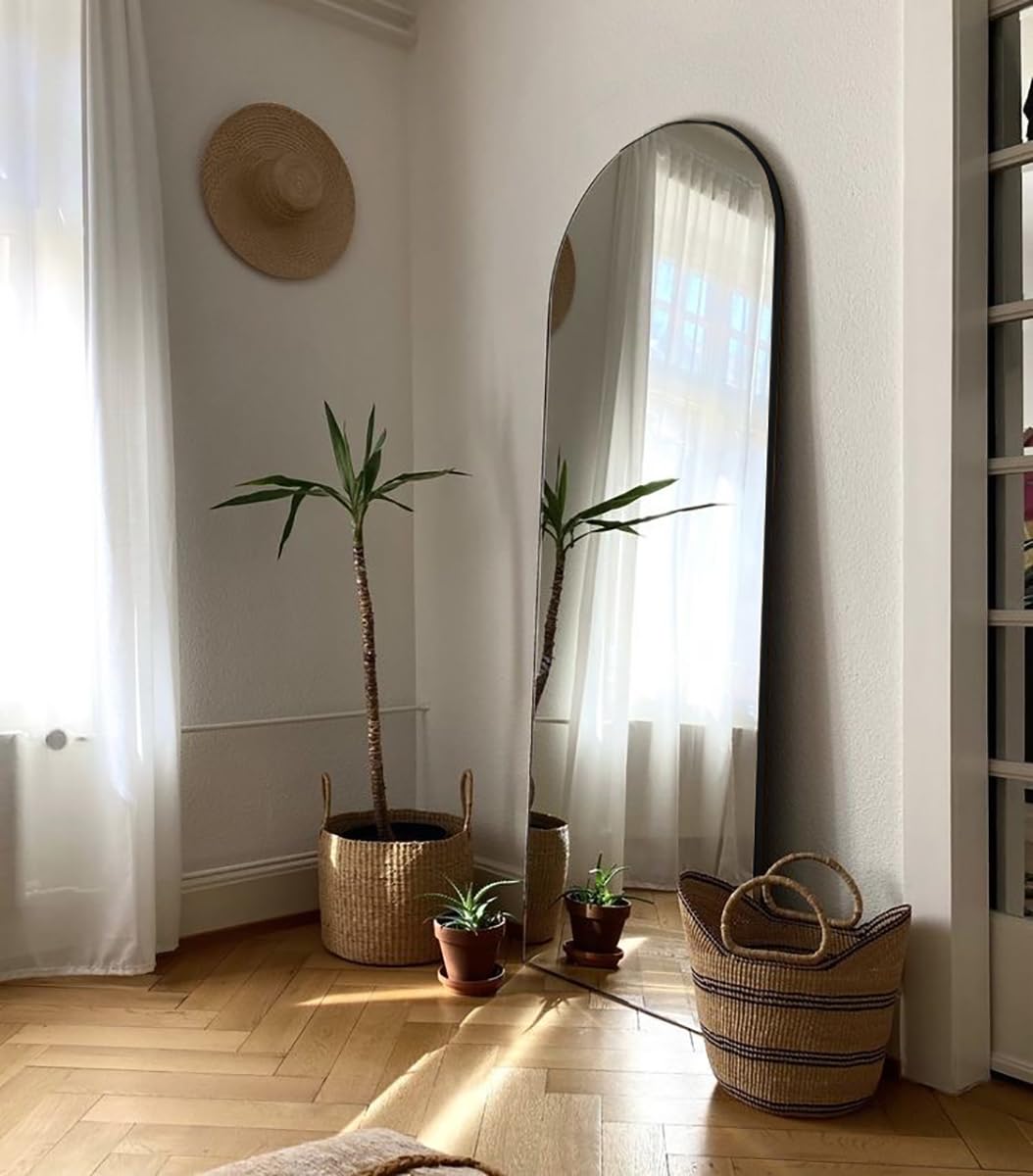 Floor Mirror, 64''X21'' Black Full Length Mirror, Arched Mirror Full Length, Freestanding Mirror, Arch Floor Length Mirror With