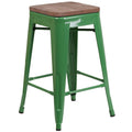 Flash Furniture Lily 24 High Backless Green Metal Counter Height Stool with Square Wood Seat