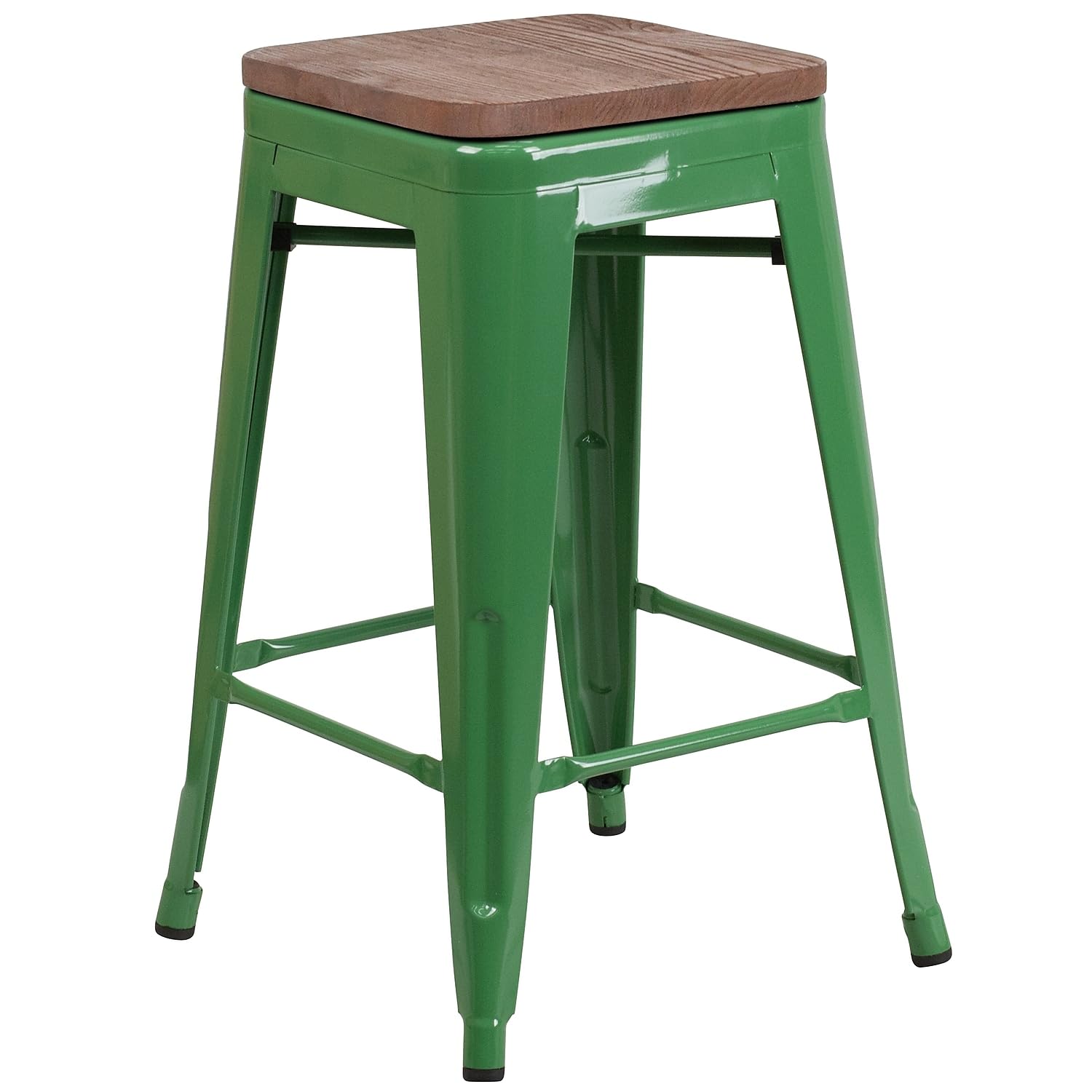 Flash Furniture Lily 24' High Backless Green Metal Counter Height Stool With Square Wood Seat