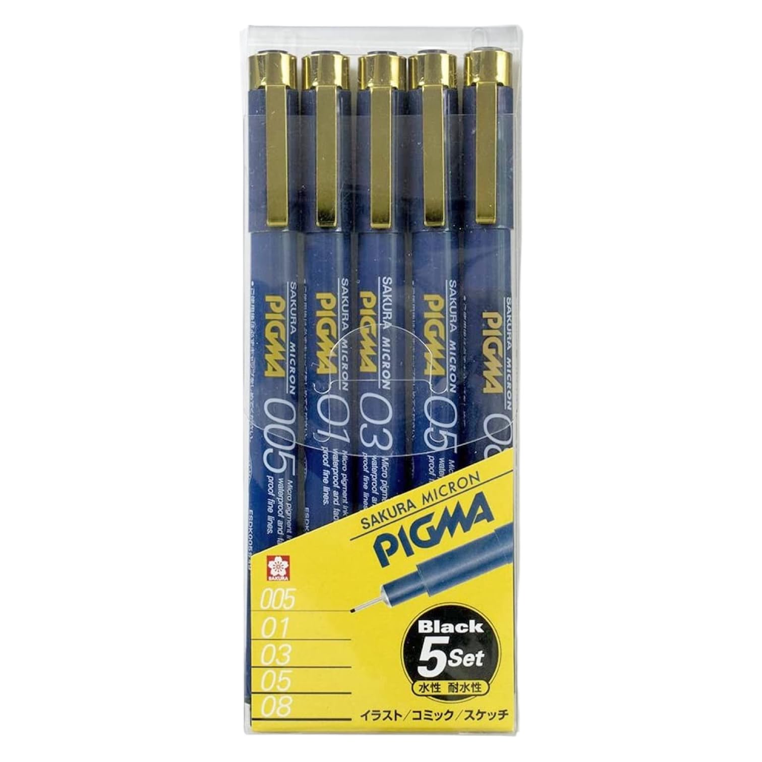 Sakura Crepas Esdk-5A Water-Based Pen, Pigma, Black, Set Of 5