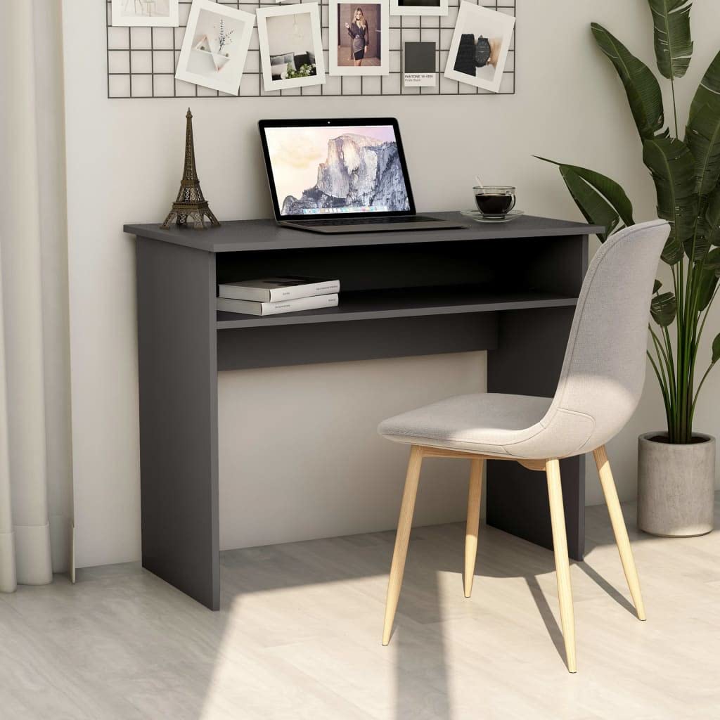 vidaXL Desk Computer Desk Home Office Desk with Shelf Gray Engineered Wood