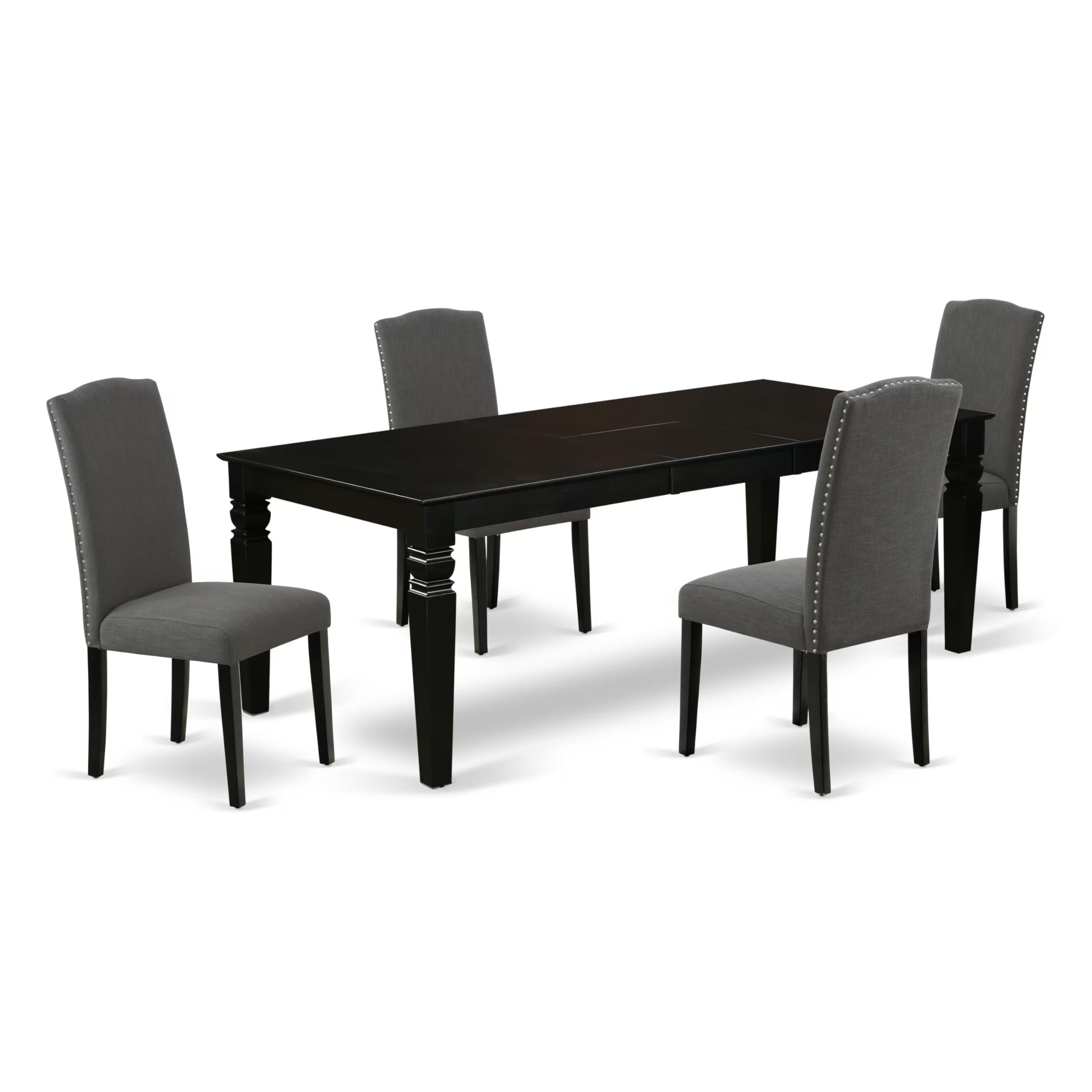 East West Furniture Lgen5-Blk-20 5 Piece Dinette Set Includes A Rectangle Dining Room Table With Butterfly Leaf And 4 Dark Gotham Linen Fabric Upholstered Chairs, 42X84 Inch, Black