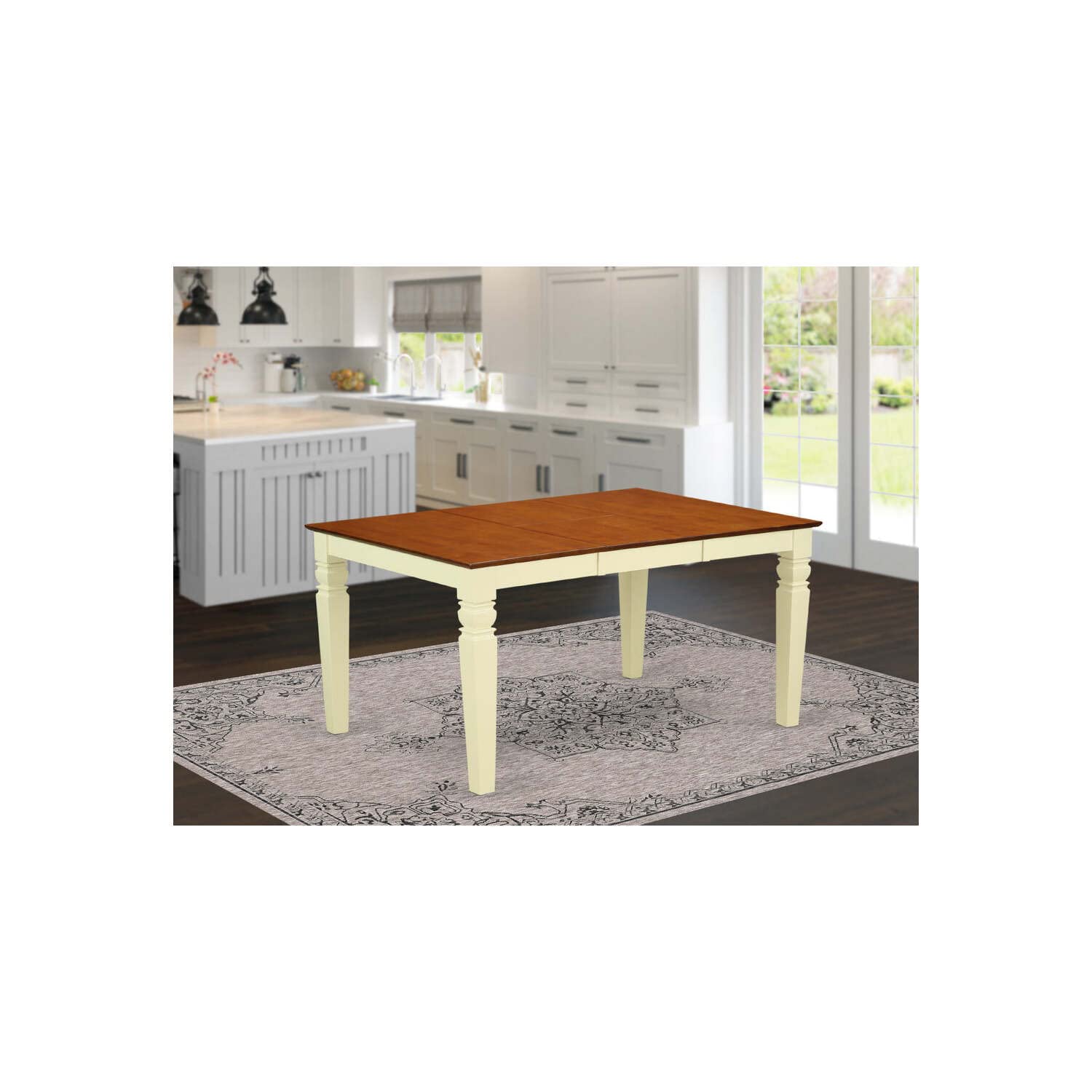 East West Furniture Wet-Bmk-T On Rectangular Dining Table With 18 In Butterfly Leaf In Buttermilk And Cherry Finish