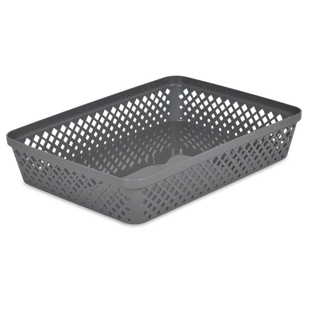 Glad Plastic Storage Basket Set - Multipurpose Drawer Trays, Kitchen Pantry Containers, And Bathroom Bins - 3 Pack Large Organizers, Grey