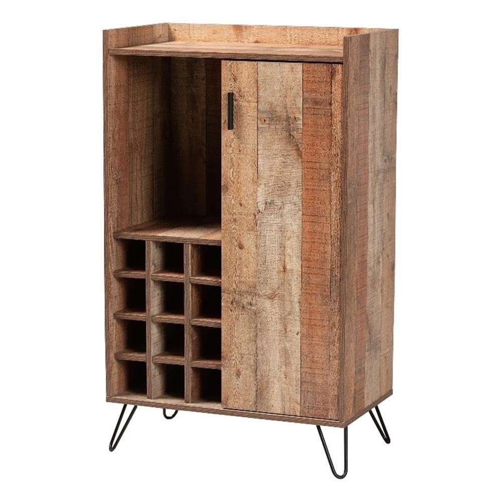 Baxton Studio Mathis Modern And Contemporary Rustic Brown Finished Wood And Rose Gold Finished Metal Wine Storage Cabinet