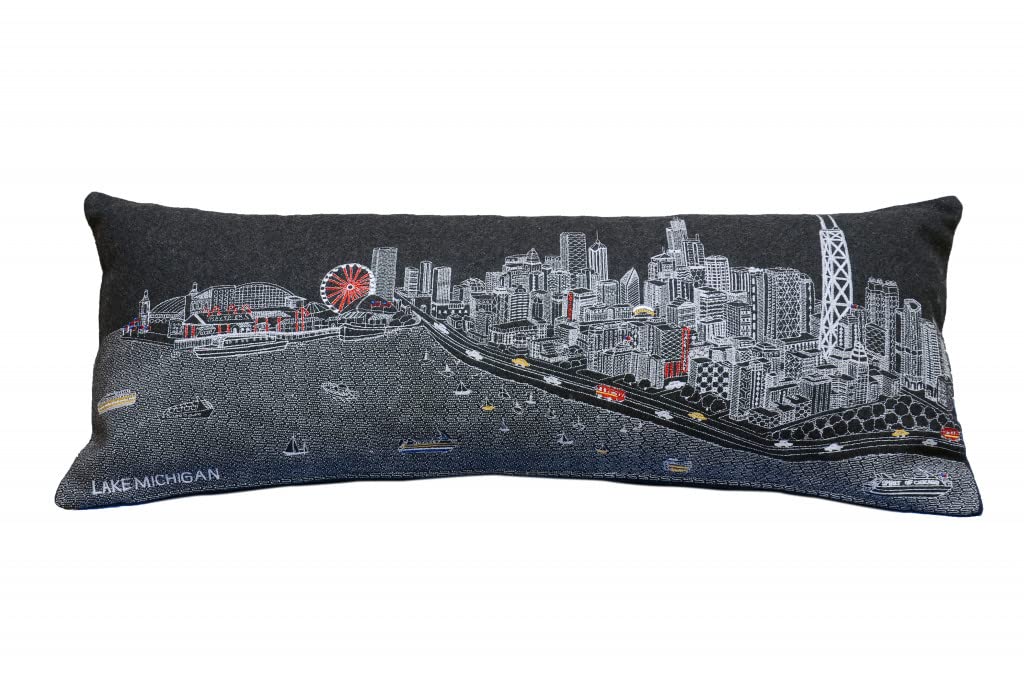 HomeRoots Grey 35' Black Chicago Nighttime Skyline Lumbar Decorative Pillow