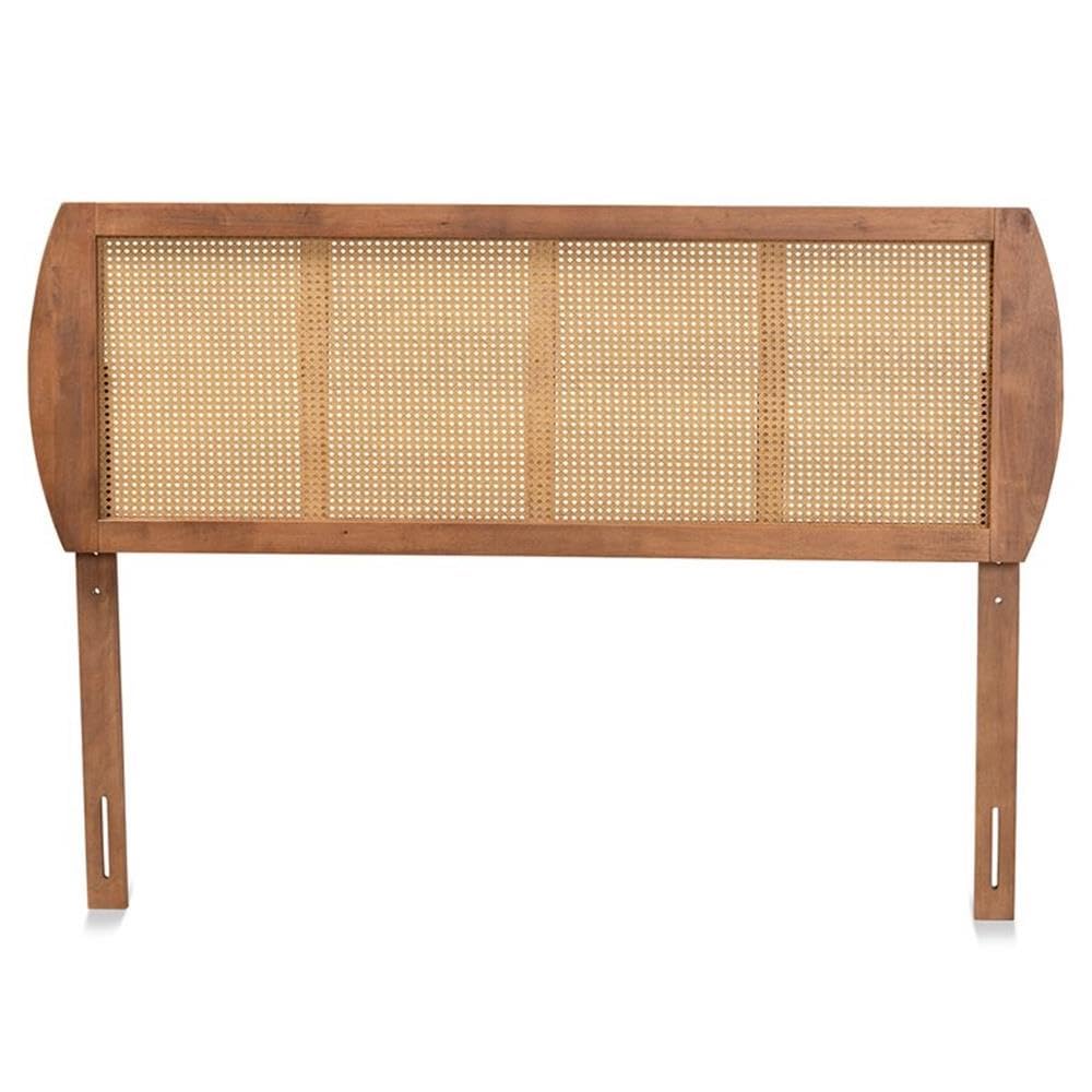 Baxton Studio Harris Mid-Century Modern Ash Walnut Finished Wood and Synthetic Rattan King Size Headboard
