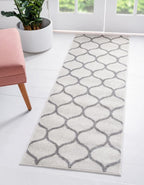 Unique Loom Trellis Frieze Collection Area Rug - Rounded (2' X 8' 8'' Runner, Ivory/ Gray)