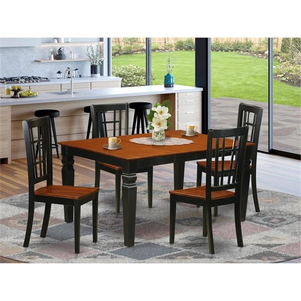 East West Furniture WENI5-BCH-W 5 Piece Dinette Set for 4 Includes a Rectangle Dining Room Table with Butterfly Leaf and 4 Dining Chairs, 42x60 Inch, Black & Cherry