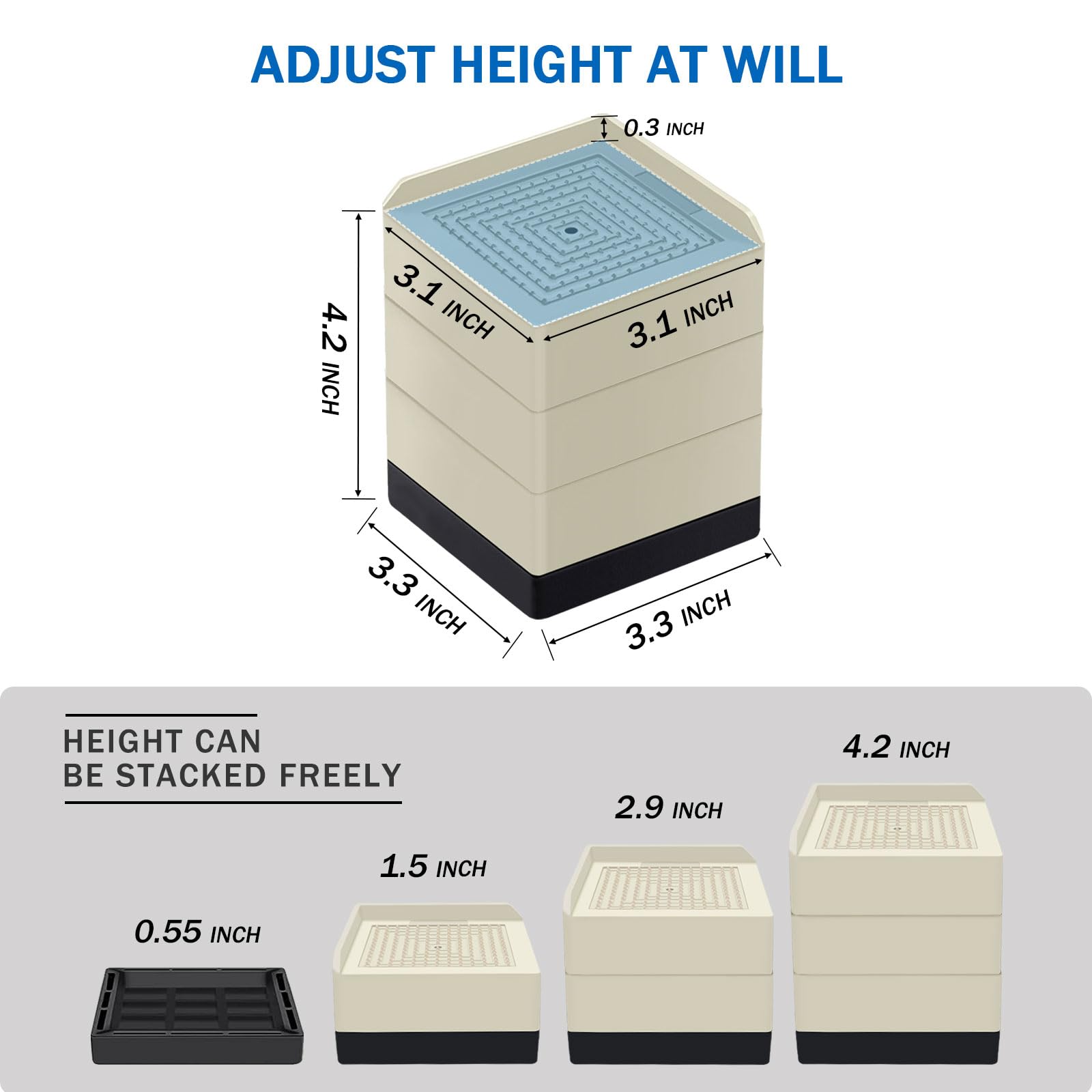 Annkut Bed Lifts Risers 4 Inch, Heavy Duty Furniture Elevator In Heights Of 1.5, 3 Or 4 Inch, Square Raising Blocks For Bed, Cou