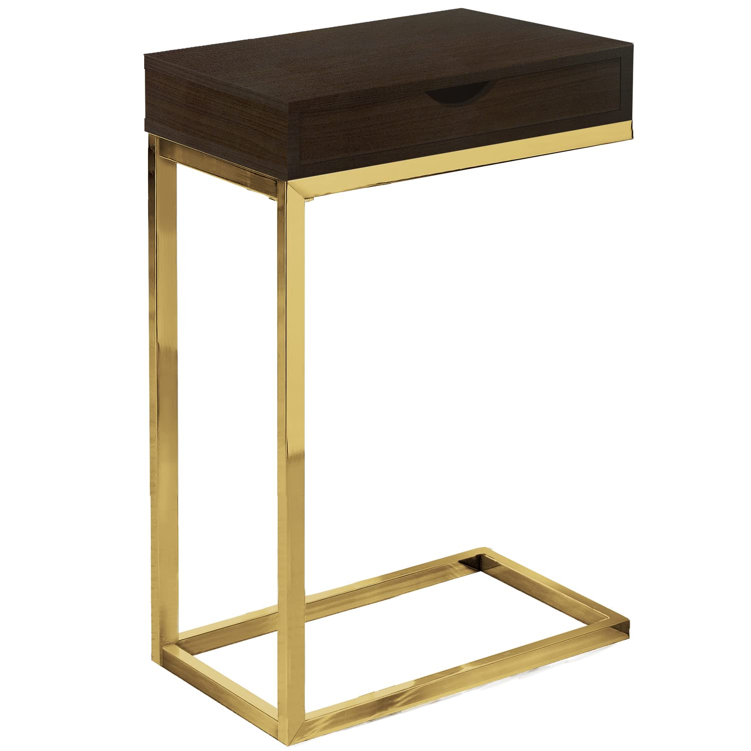 Monarch Specialties CAPPUCCINO/GOLD METAL WITH A DRAWER ACCENT, END, SNACK TABLE, Brown