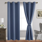 Jiuzhen Blackout Curtains With Tiebacks - Thermal Insulated, Light Blocking And Noise Reducing Grommet Curtain Drapes For Bedroom And Living Room, Set Of 2 Panels, 42 X 84 Inches Long, Dusty Blue