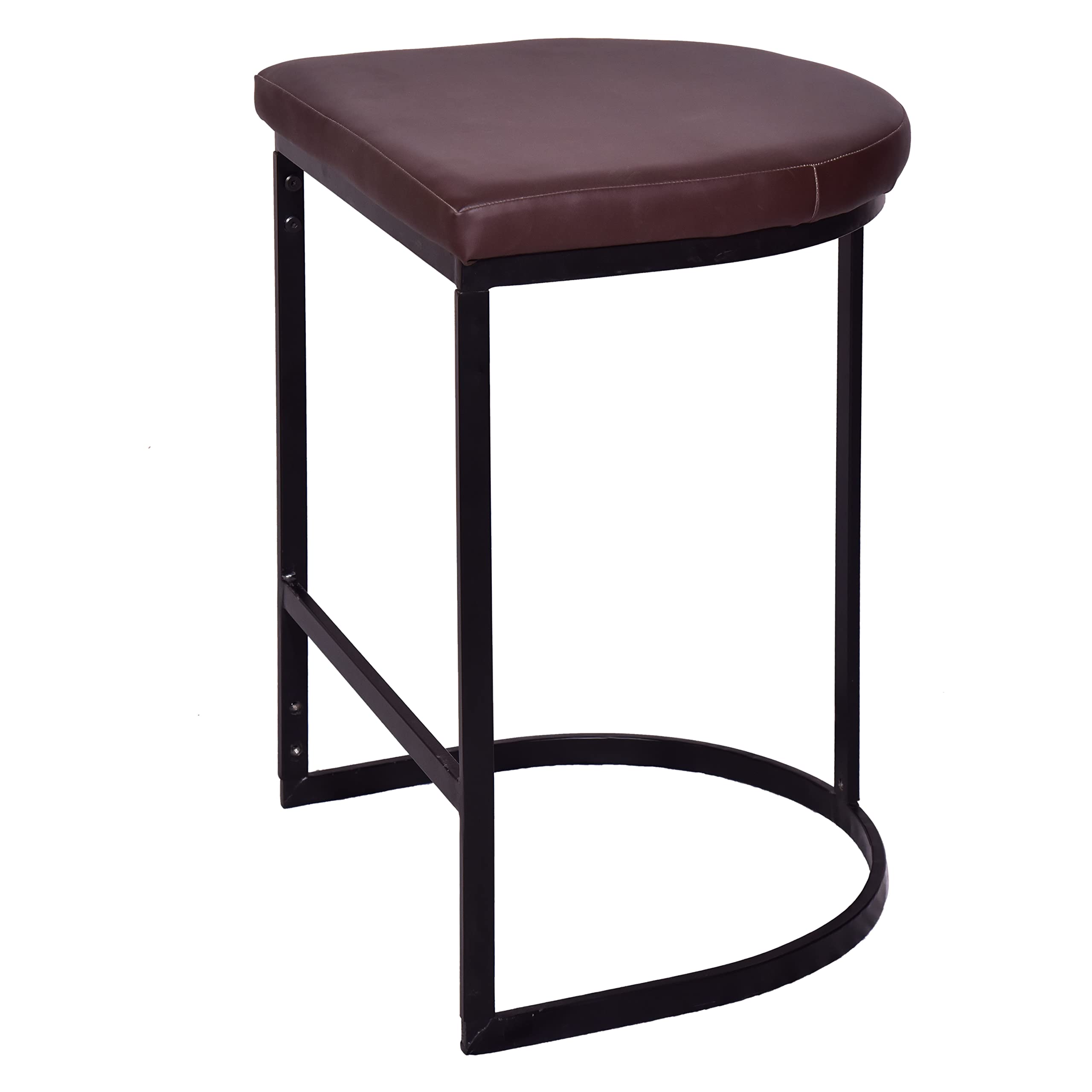 The Urban Port 26-Inch Counter Height Stool with Vegan Faux Leather Upholstery, Black Iron Frame, Dark Brown