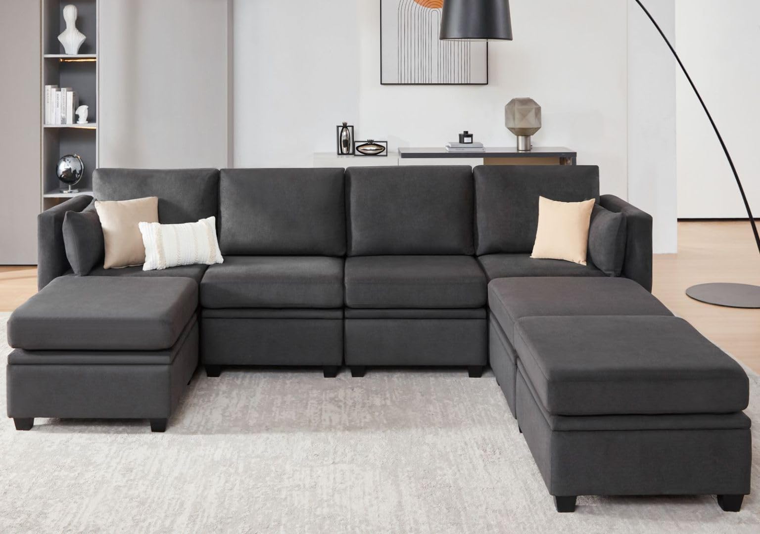 Weture Modular Sectional Sofa With Storage, U Shaped Sectional Couch For Living Room, Convertible Modular Sofa Couch With Ottomans, High Supportive & Soft Sponge, 7 Seat, Darkgrey